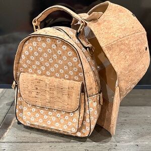 Eco-Friendly Floral Cork Backpack and matching baseball cap